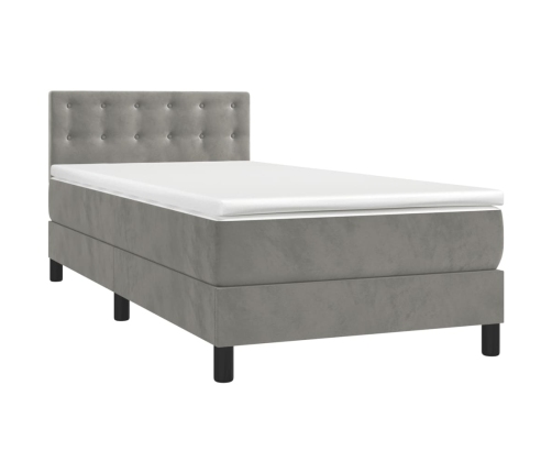 Cama box spring con colchón terciopelo gris claro 100x200 cm