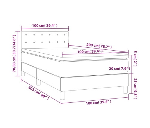 Cama box spring con colchón terciopelo gris claro 100x200 cm