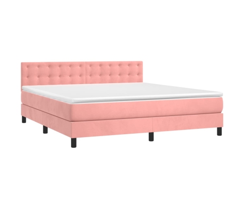 Cama box spring con colchón terciopelo rosa 180x200 cm