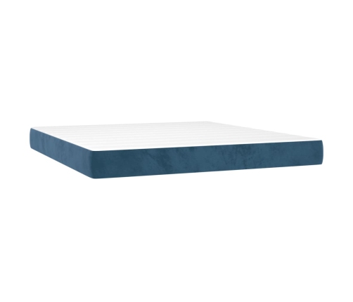 Cama box spring con colchón terciopelo azul oscuro 200x200 cm