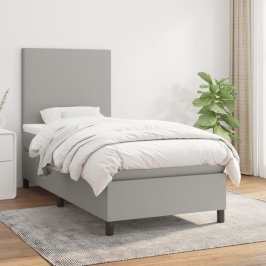 Cama box spring con colchón tela gris claro 80x200 cm