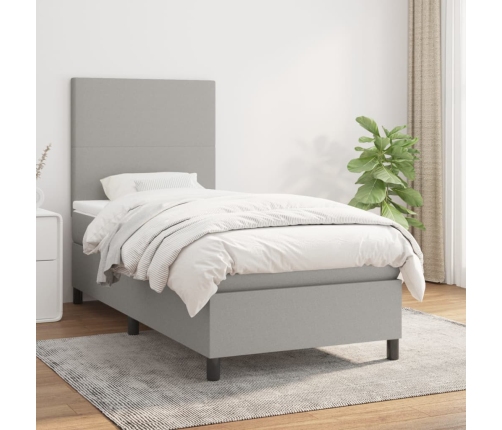 Cama box spring con colchón tela gris claro 80x200 cm