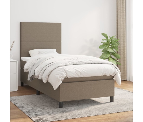 Cama box spring con colchón tela gris taupe 80x200 cm