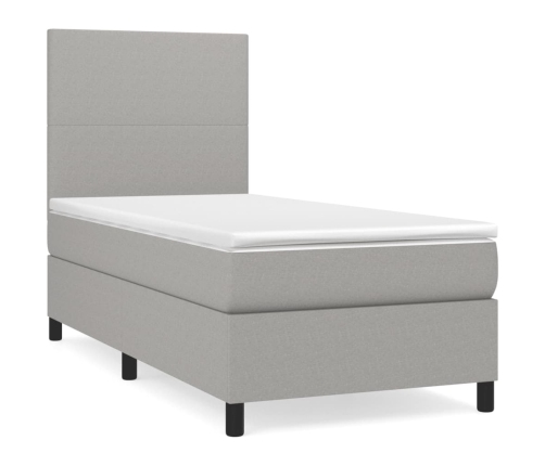 Cama box spring con colchón tela gris claro 90x190 cm