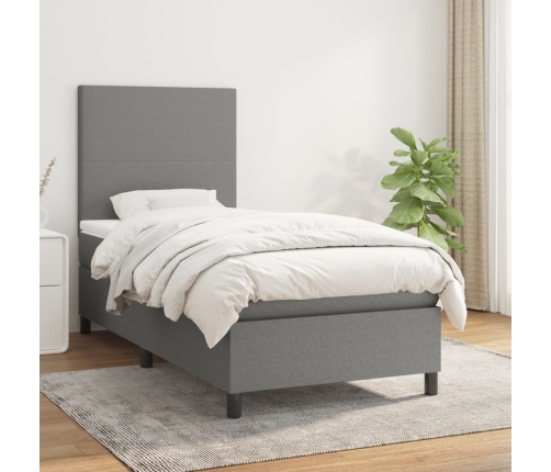 Cama box spring con colchón tela gris oscuro 90x190 cm