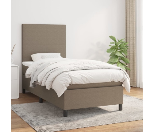 Cama box spring con colchón tela gris taupe 90x190 cm