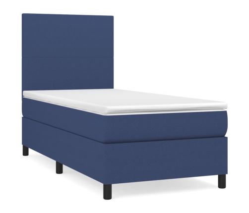 Cama box spring con colchón tela azul 90x190 cm