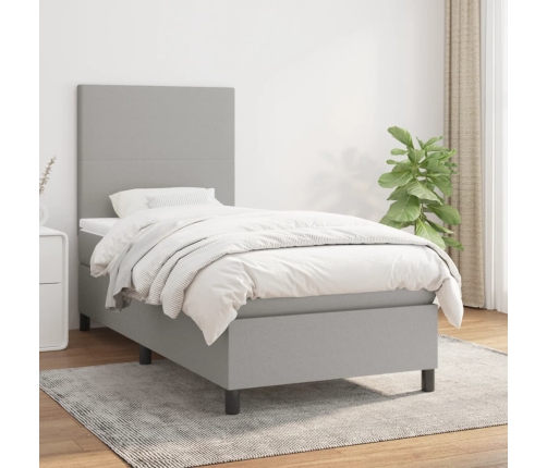 Cama box spring con colchón tela gris claro 90x200 cm