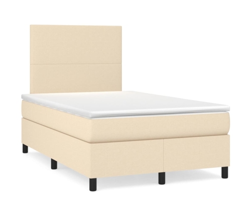 Cama box spring con colchón tela color crema 120x200 cm