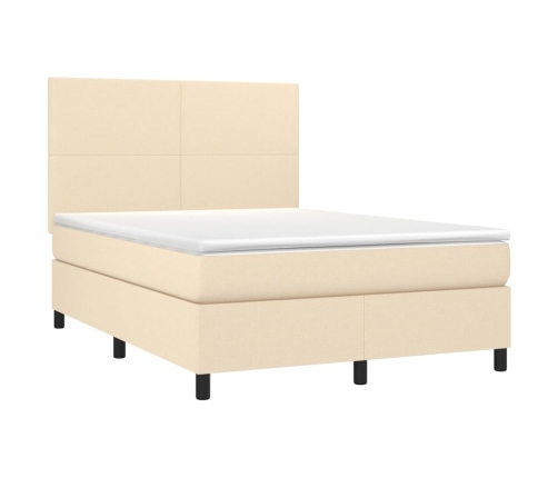 Cama box spring con colchón tela color crema 140x190 cm