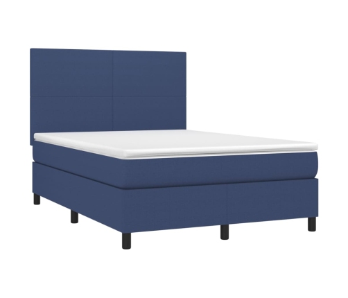 Cama box spring con colchón tela azul 140x190 cm