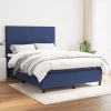 Cama box spring con colchón tela azul 140x190 cm