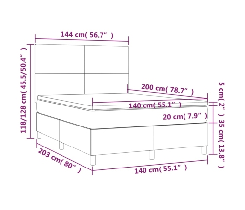 Cama box spring con colchón tela marrón oscuro 140x200 cm