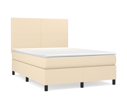 Cama box spring con colchón tela color crema 140x200 cm