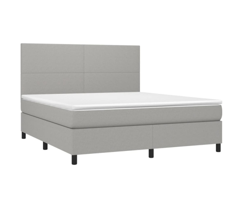 Cama box spring con colchón tela gris claro 180x200 cm