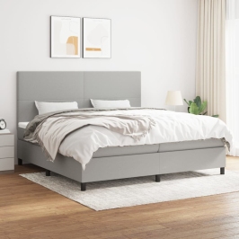 Cama box spring con colchón tela gris claro 200x200 cm