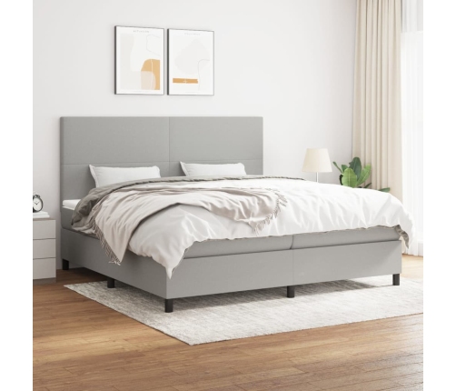 Cama box spring con colchón tela gris claro 200x200 cm