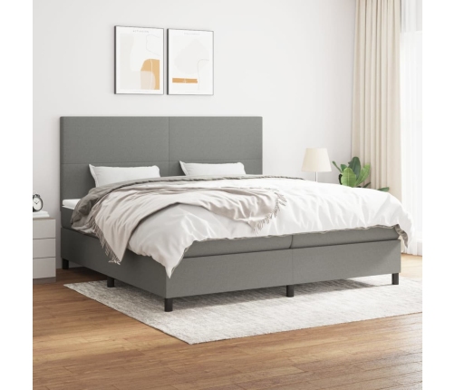 Cama box spring con colchón tela gris oscuro 200x200 cm