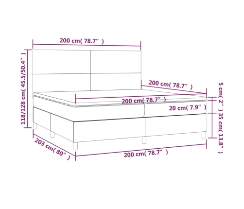 Cama box spring con colchón tela marrón oscuro 200x200 cm