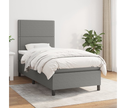 Cama box spring con colchón tela gris oscuro 80x200 cm