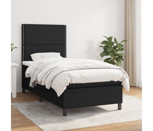 Cama box spring con colchón tela negro 90x190 cm