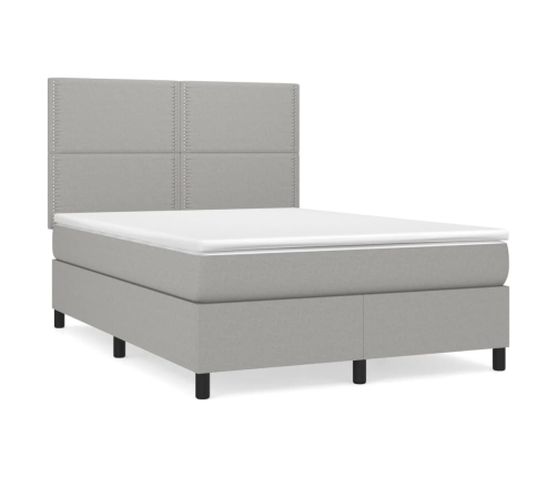 Cama box spring con colchón tela gris claro 140x190 cm