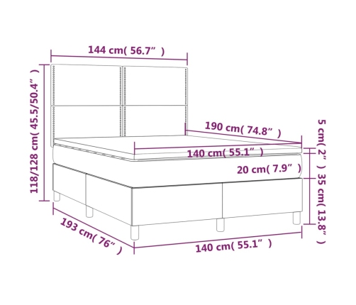 Cama box spring con colchón tela gris oscuro 140x190 cm