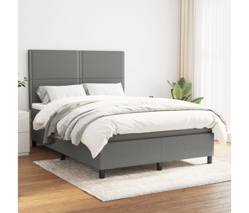 Cama box spring con colchón tela gris oscuro 140x190 cm