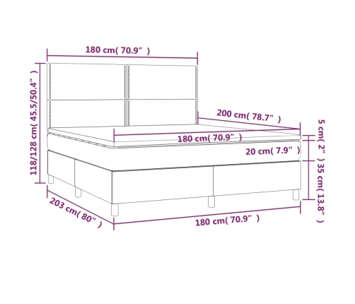 Cama box spring con colchón tela gris oscuro 180x200 cm