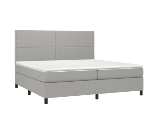 Cama box spring con colchón tela gris claro 200x200 cm