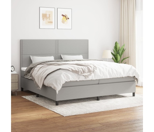 Cama box spring con colchón tela gris claro 200x200 cm