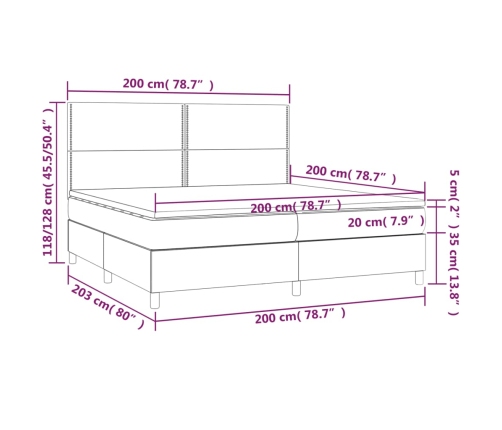 Cama box spring con colchón tela negro 200x200 cm