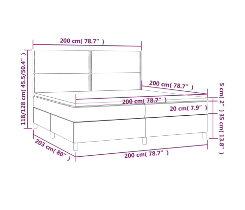 Cama box spring con colchón tela gris taupe 200x200 cm