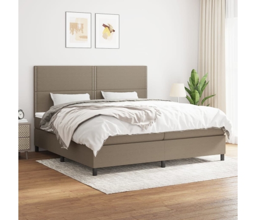 Cama box spring con colchón tela gris taupe 200x200 cm