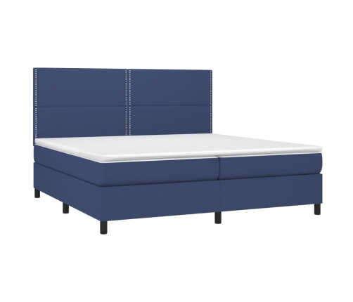 Cama box spring con colchón tela azul 200x200 cm