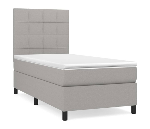 Cama box spring con colchón tela gris claro 80x200 cm