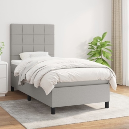 Cama box spring con colchón tela gris claro 80x200 cm