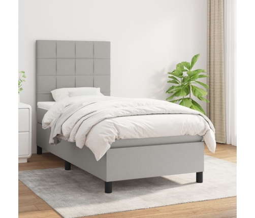 Cama box spring con colchón tela gris claro 80x200 cm