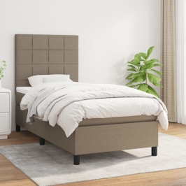 Cama box spring con colchón tela gris taupe 80x200 cm