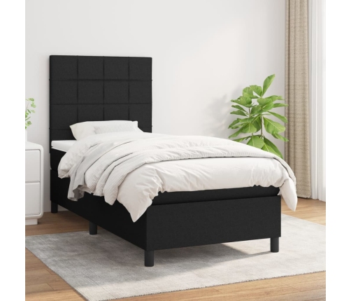 Cama box spring con colchón tela negro 90x190 cm
