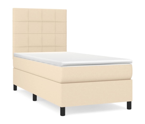 Cama box spring con colchón tela color crema 90x190 cm