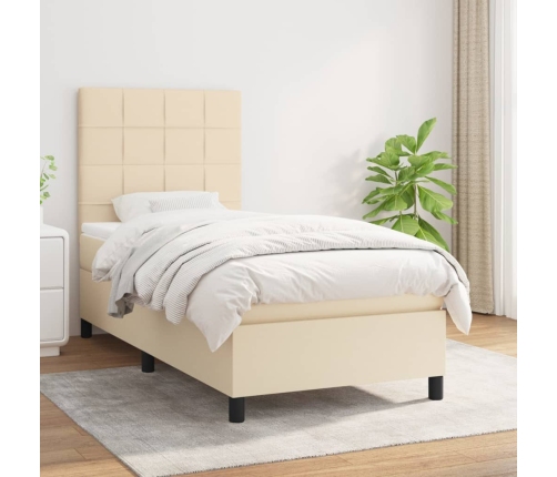 Cama box spring con colchón tela color crema 90x190 cm