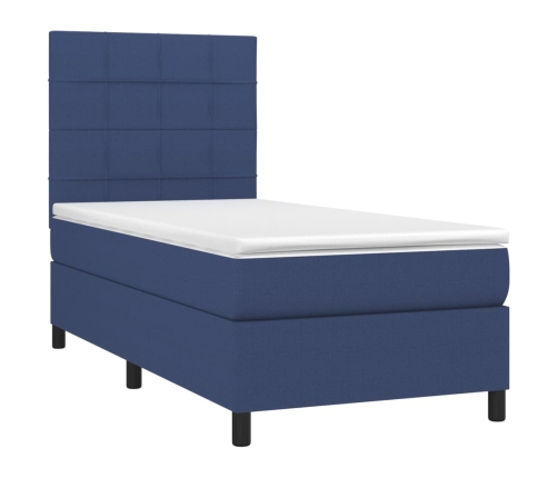 Cama box spring con colchón tela azul 90x190 cm