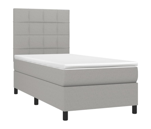 Cama box spring con colchón tela gris claro 90x200 cm