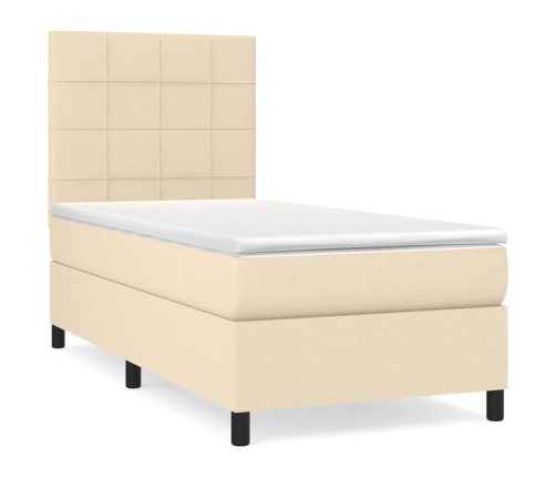 Cama box spring con colchón tela color crema 90x200 cm