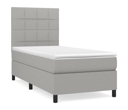 Cama box spring con colchón tela gris claro 100x200 cm