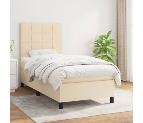 Cama box spring con colchón tela color crema 100x200 cm