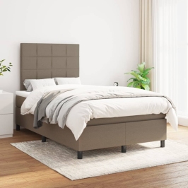 Cama box spring con colchón tela gris taupe 120x200 cm