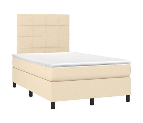 Cama box spring con colchón tela color crema 120x200 cm