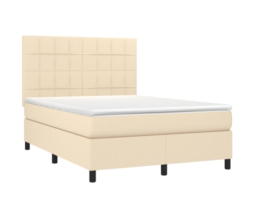 Cama box spring con colchón tela color crema 140x190 cm